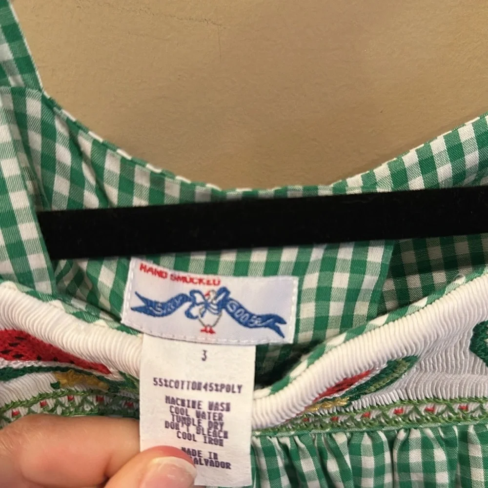 Silly goose smocked watermelon green checked dress